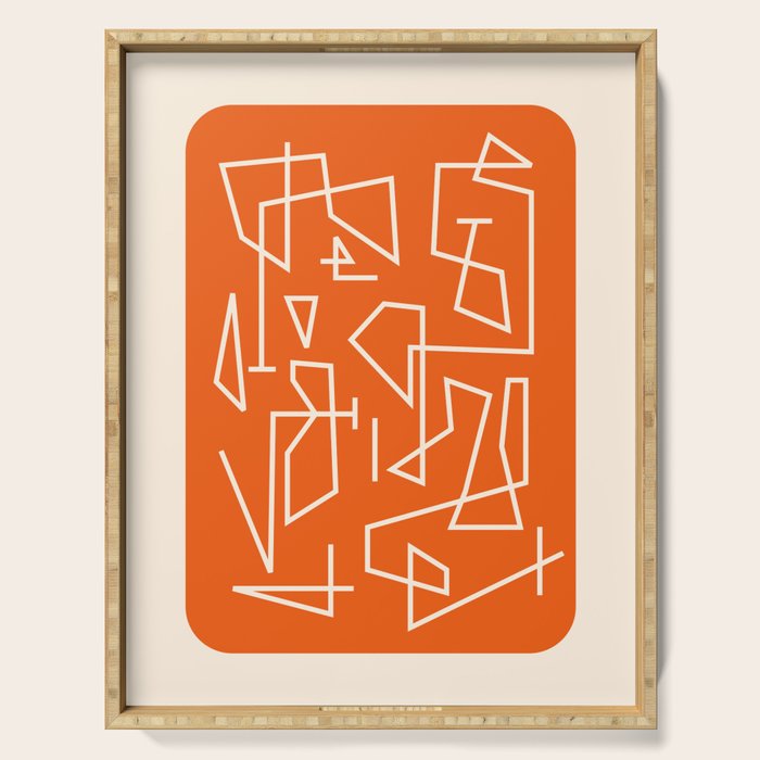 Peripatesis 2 Mid Century Modern Minimalist Line Abstract Orange Serving Tray Gallery Image 1