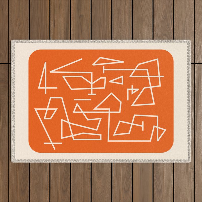 Peripatesis 2 Mid Century Modern Minimalist Line Abstract Orange Outdoor Rug Gallery Image 1