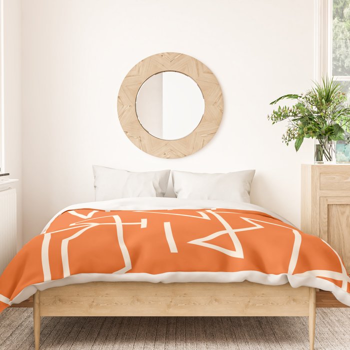 Peripatesis 2 Mid Century Modern Minimalist Line Abstract Orange Duvet Cover Gallery Image 3