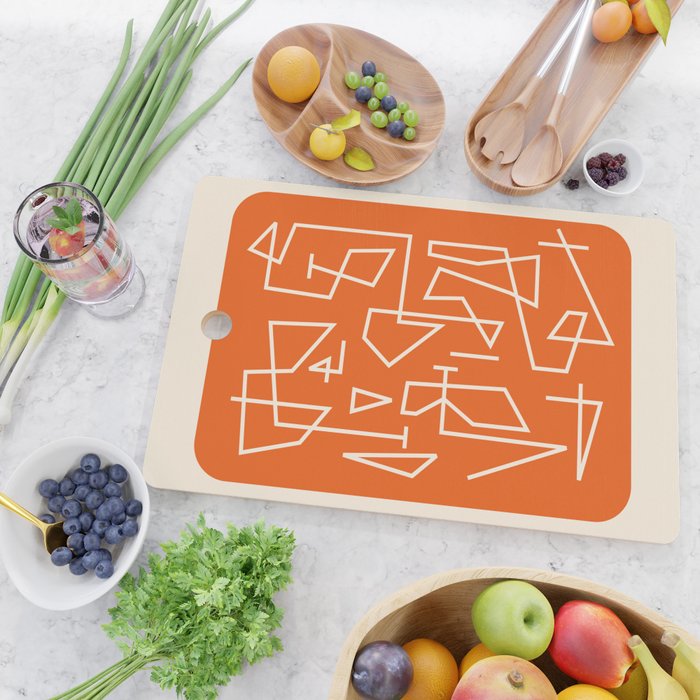 Peripatesis 2 Mid Century Modern Minimalist Line Abstract Orange Cutting Board Gallery Image 2