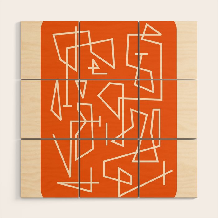 Peripatesis 2 Mid Century Modern Minimalist Line Abstract Orange Wood Wall Art Gallery Image 1
