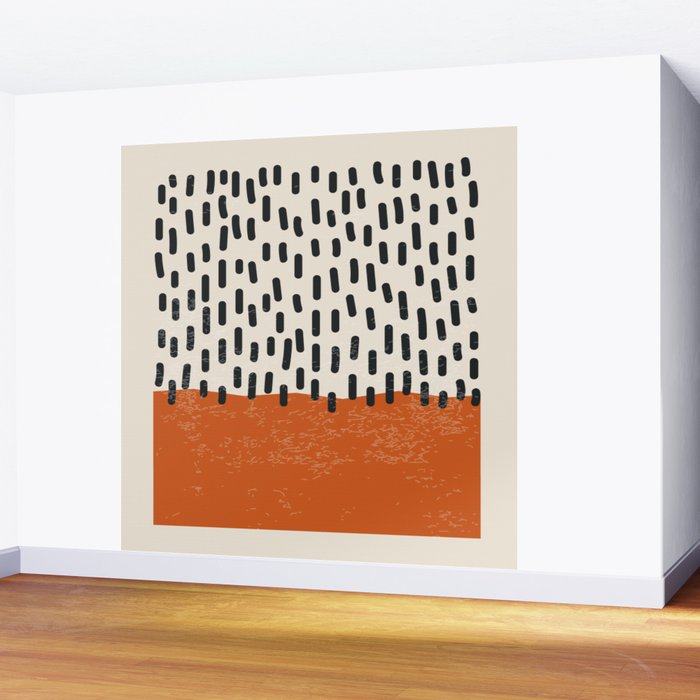 Mid Century Modern Minimalist Rothko Inspired Color Field Red Rain With Lines Geometric Style Wall Mural Gallery Image 2