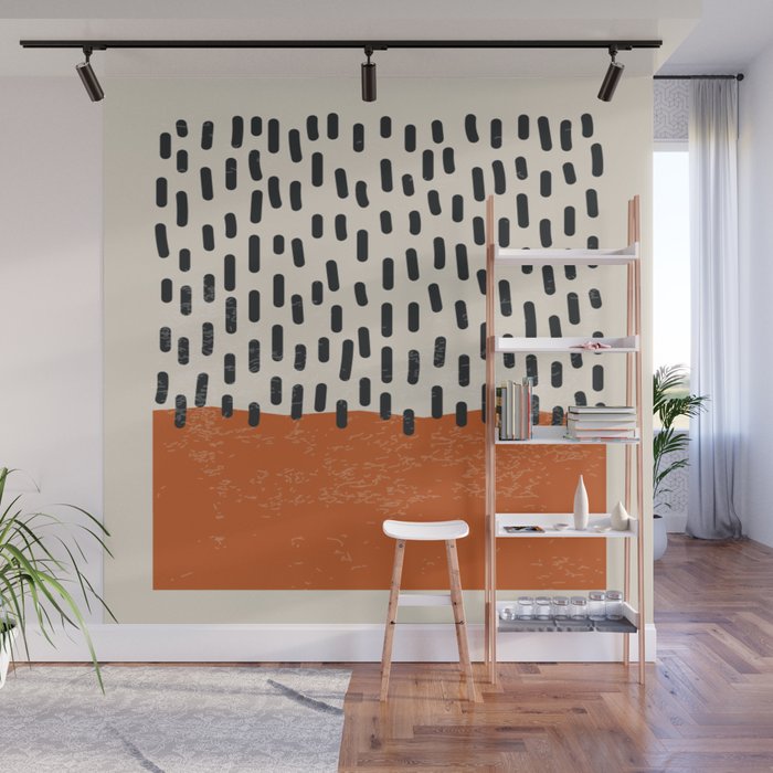 Mid Century Modern Minimalist Rothko Inspired Color Field Red Rain With Lines Geometric Style Wall Mural Gallery Image 1