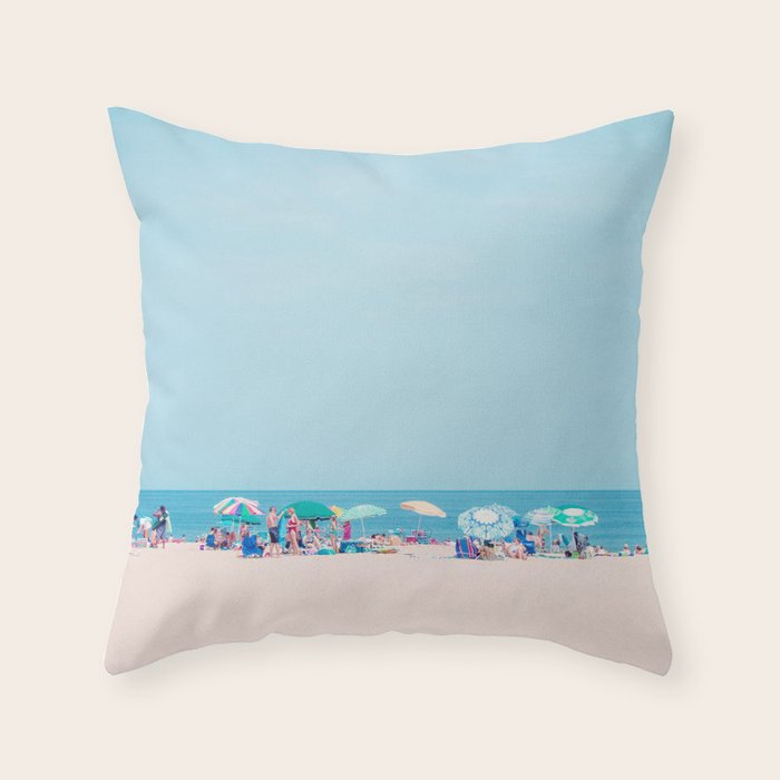 Colorful Umbrellas on the Beach Throw Pillow Gallery Image 1