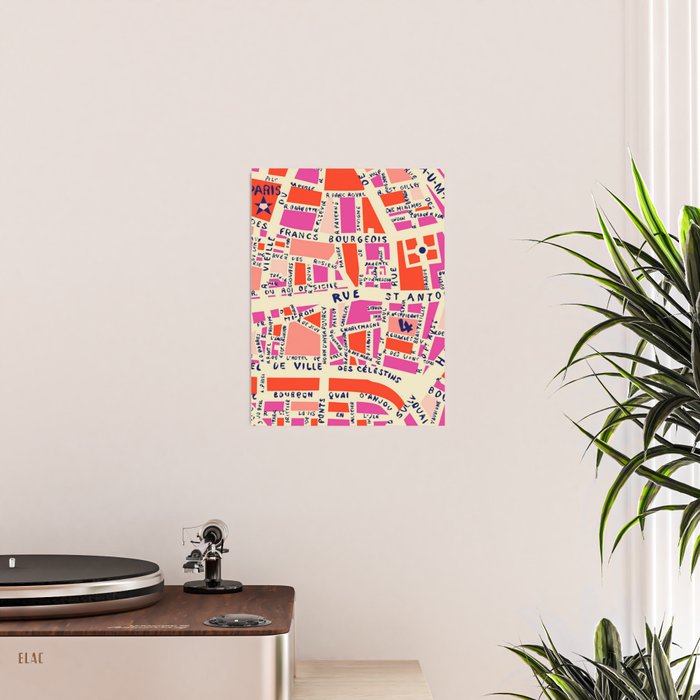 paris map pink Poster Gallery Image 2