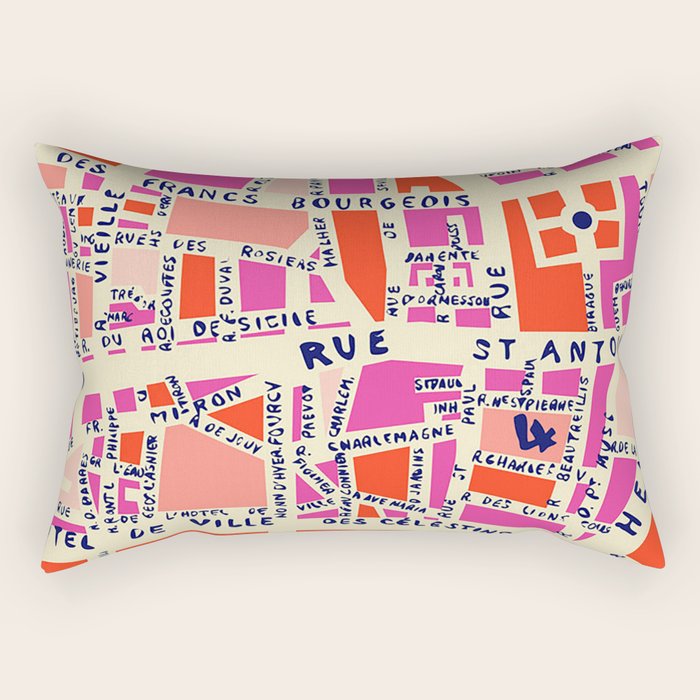paris map pink Rectangular Pillow Gallery Image 2