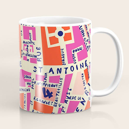 Paris Map Pink Coffee Mug Gallery Image 1