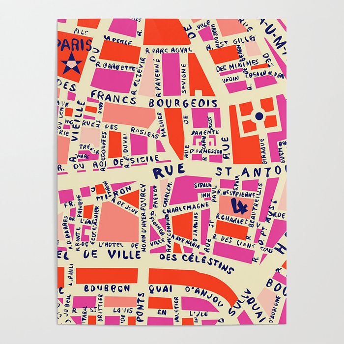 paris map pink Poster Gallery Image 4