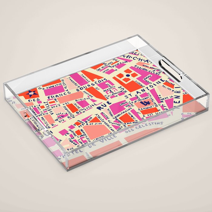 paris map pink Acrylic Tray Gallery Image 1