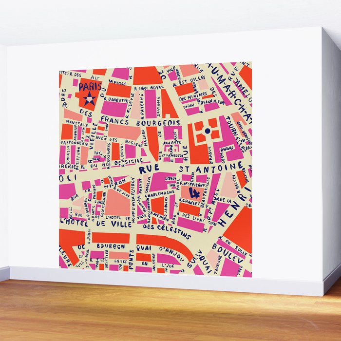 paris map pink Wall Mural Gallery Image 2