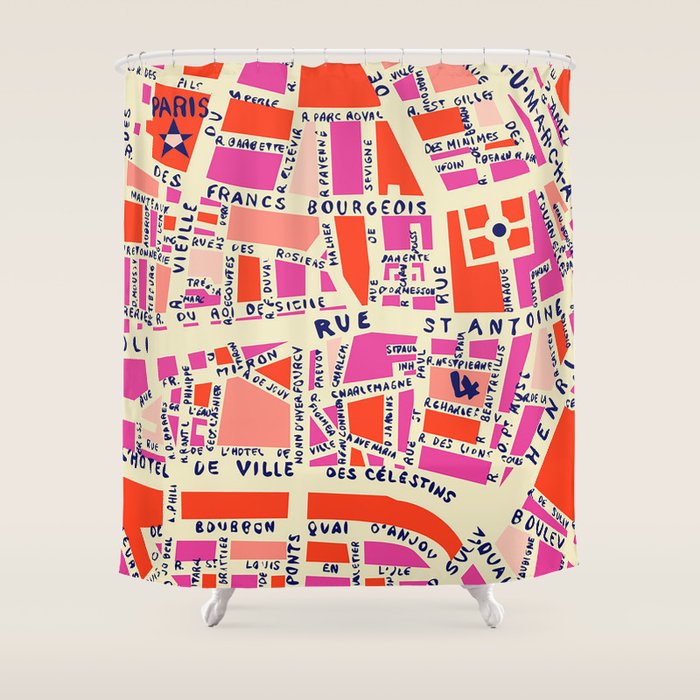 paris map pink Shower Curtain Gallery Image 1