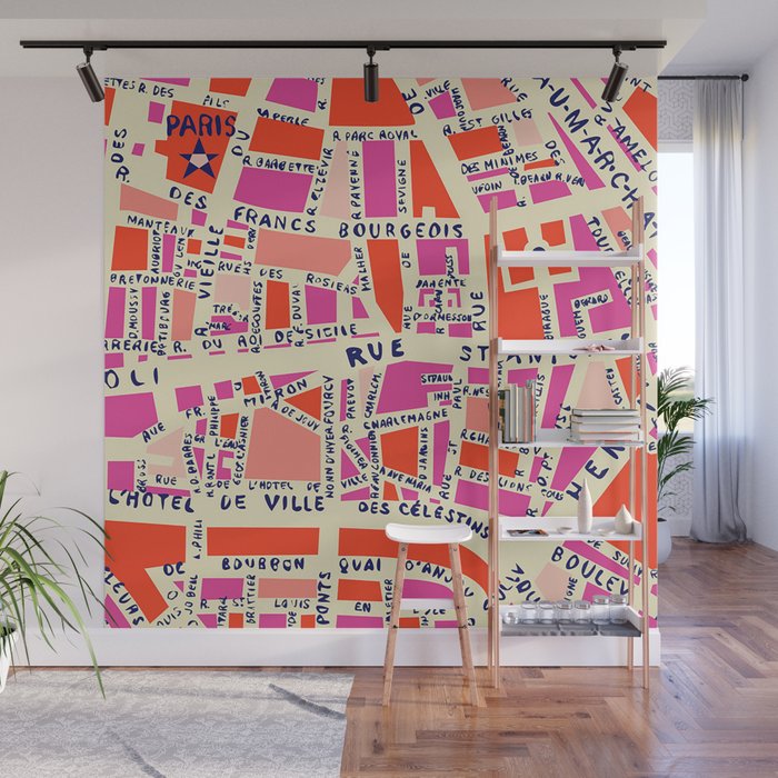 paris map pink Wall Mural Gallery Image 1