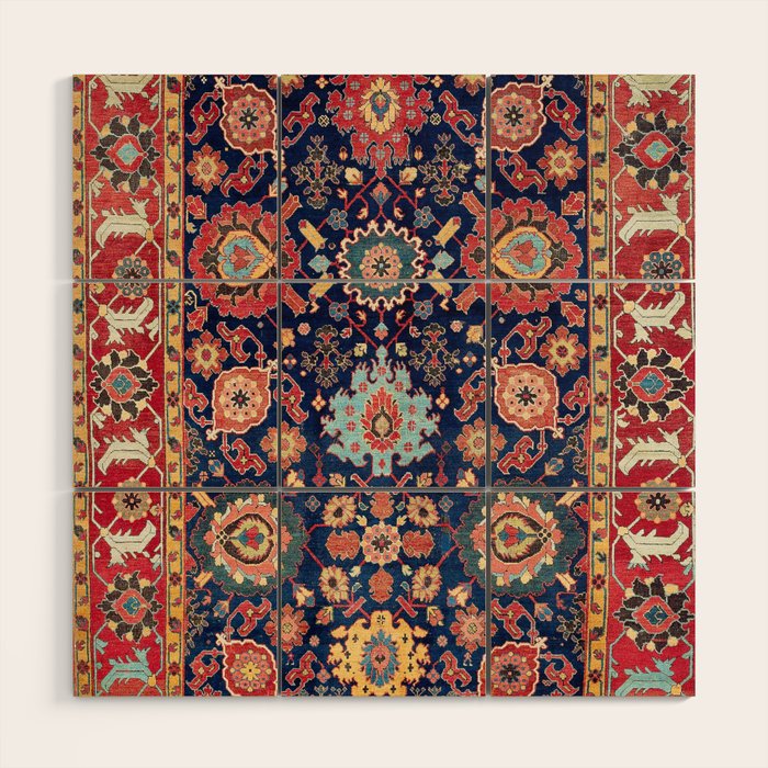 Kelleh Northwest Persian Azerbaijan Floral Carpet Print Wood Wall Art Gallery Image 1