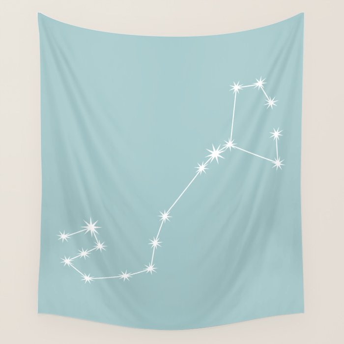 Scorpio Zodiac Star Constellation Line Art Pastel Teal Wall Tapestry Gallery Image 4