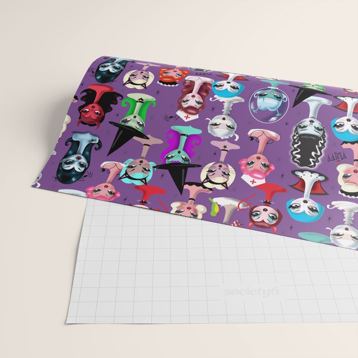 Spooky Dolls Purple Wrapping Paper Gallery Image 2