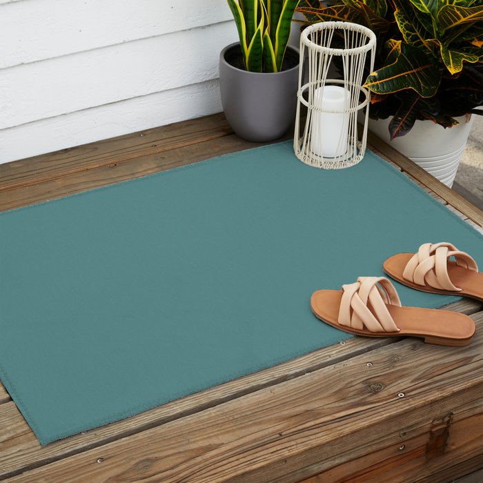 Solid Teal / Blue-Green Solid Color Outdoor Rug Gallery Image 2