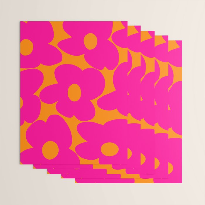 Large Retro Flowers Raspberry Red Petals Orange Background #decor #society6 #buyart  Wrapping Paper Gallery Image 3