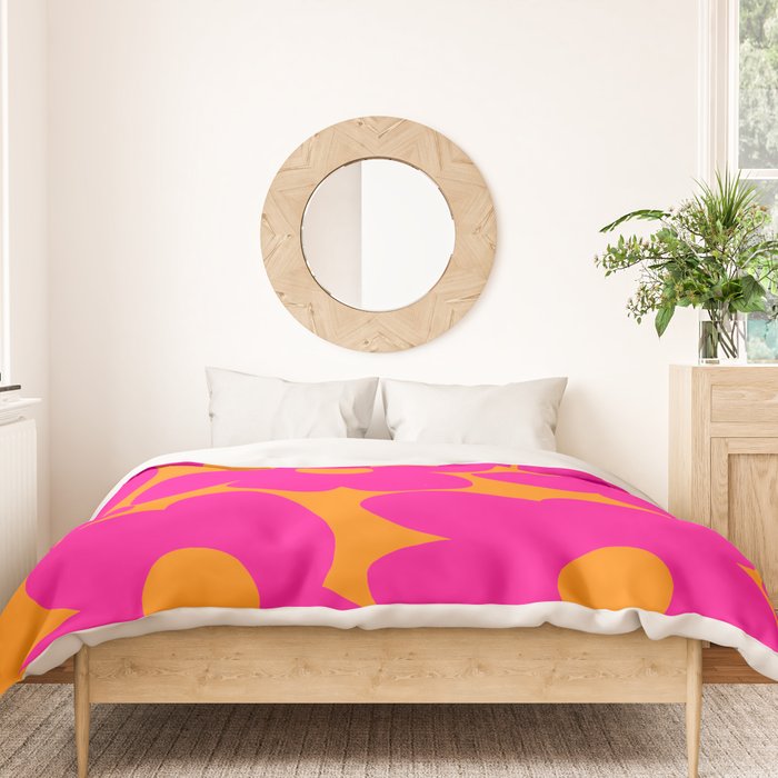 Large Retro Flowers Raspberry Red Petals Orange Background #decor #society6 #buyart  Duvet Cover Gallery Image 3