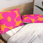 Large Retro Flowers Raspberry Red Petals Orange Background #decor #society6 #buyart  Pillow Sham Gallery Image 2