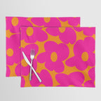 Large Retro Flowers Raspberry Red Petals Orange Background #decor #society6 #buyart  Placemat Gallery Image 1