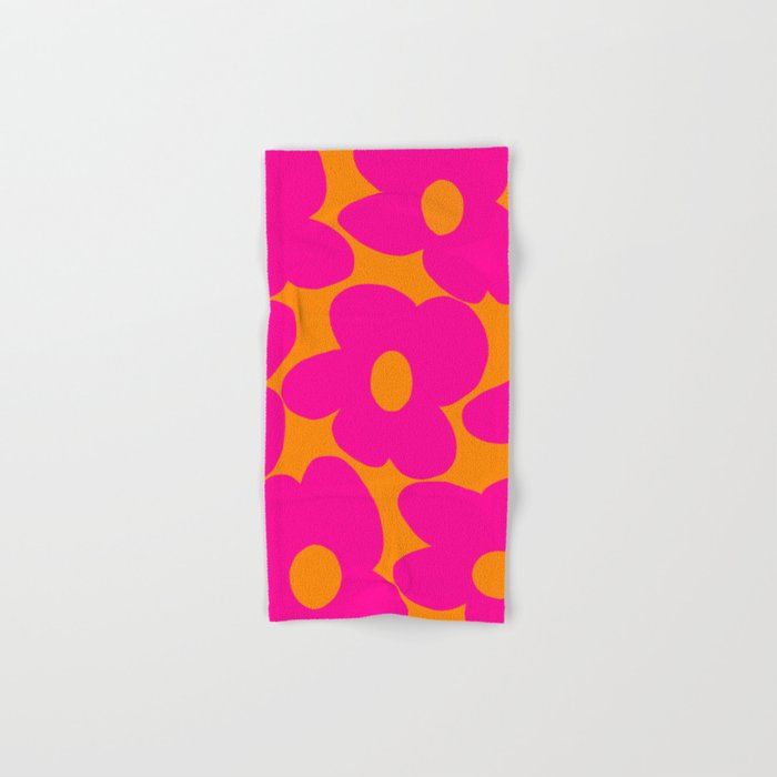 Large Retro Flowers Raspberry Red Petals Orange Background #decor #society6 #buyart  Bath Towel Gallery Image 1