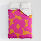 Large Retro Flowers Raspberry Red Petals Orange Background #decor #society6 #buyart  Duvet Cover Gallery Image 6