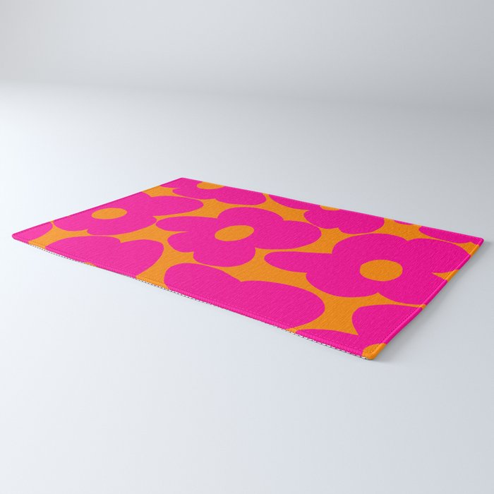 Large Retro Flowers Raspberry Red Petals Orange Background #decor #society6 #buyart  Rug Gallery Image 3