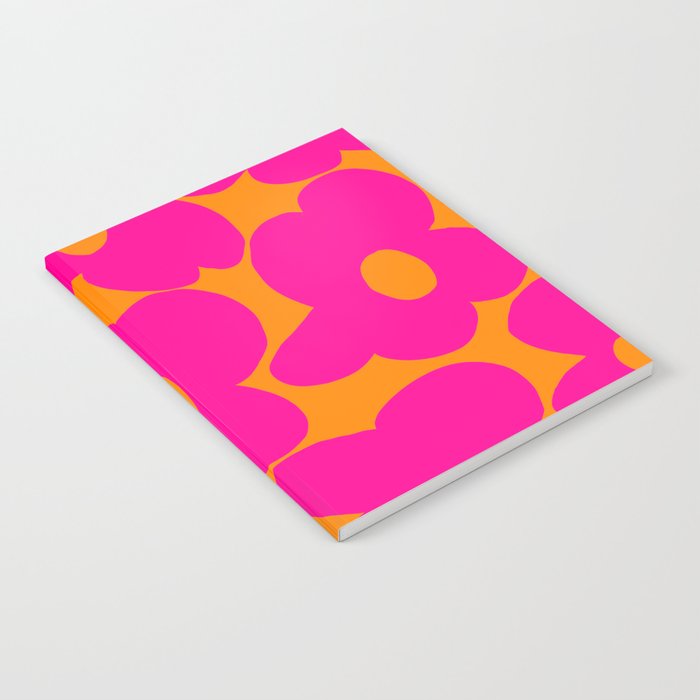 Large Retro Flowers Raspberry Red Petals Orange Background #decor #society6 #buyart  Notebook