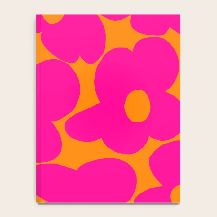 Large Retro Flowers Raspberry Red Petals Orange Background #decor #society6 #buyart  Notebook Gallery Image 4