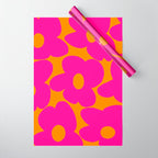 Large Retro Flowers Raspberry Red Petals Orange Background #decor #society6 #buyart  Wrapping Paper Gallery Image 1