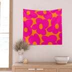 Large Retro Flowers Raspberry Red Petals Orange Background #decor #society6 #buyart  Wall Tapestry Gallery Image 2