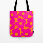 Large Retro Flowers Raspberry Red Petals Orange Background #decor #society6 #buyart  Tote Bag Gallery Image 1