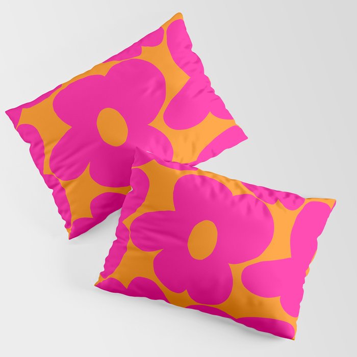 Large Retro Flowers Raspberry Red Petals Orange Background #decor #society6 #buyart  Pillow Sham Gallery Image 3