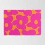 Large Retro Flowers Raspberry Red Petals Orange Background #decor #society6 #buyart  Rug Gallery Image 2