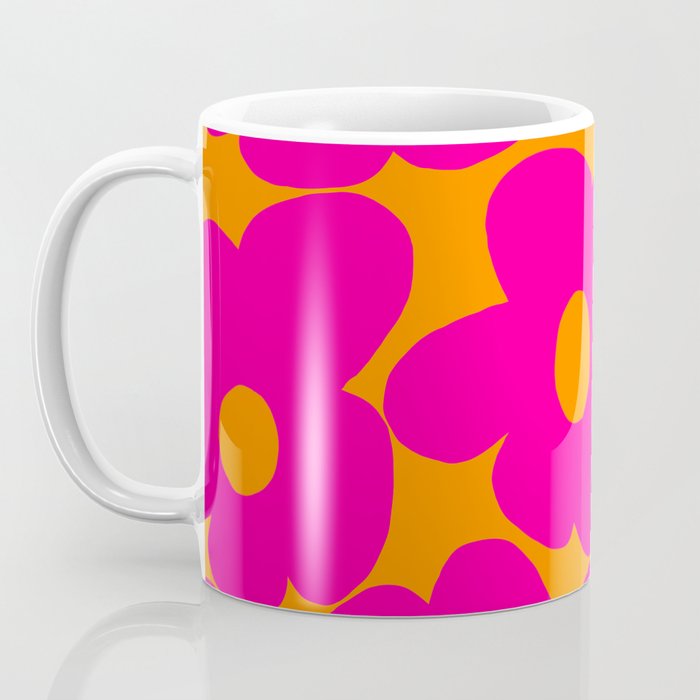 Large Retro Flowers Raspberry Red Petals Orange Background #decor #society6 #buyart  Coffee Mug Gallery Image 3