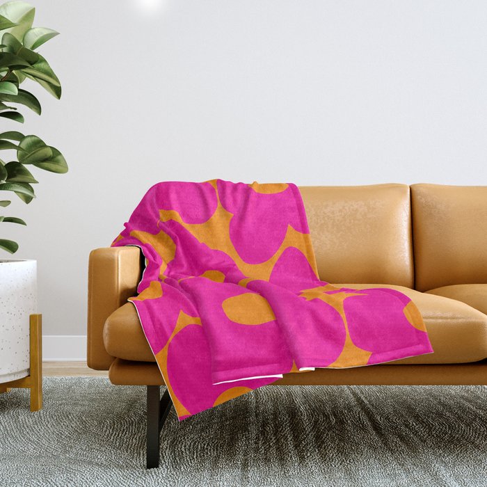 Large Retro Flowers Raspberry Red Petals Orange Background #decor #society6 #buyart  Throw Blanket Gallery Image 1