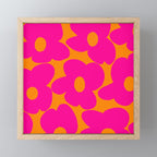 Large Retro Flowers Raspberry Red Petals Orange Background #decor #society6 #buyart  Mini Art Print Gallery Image 1