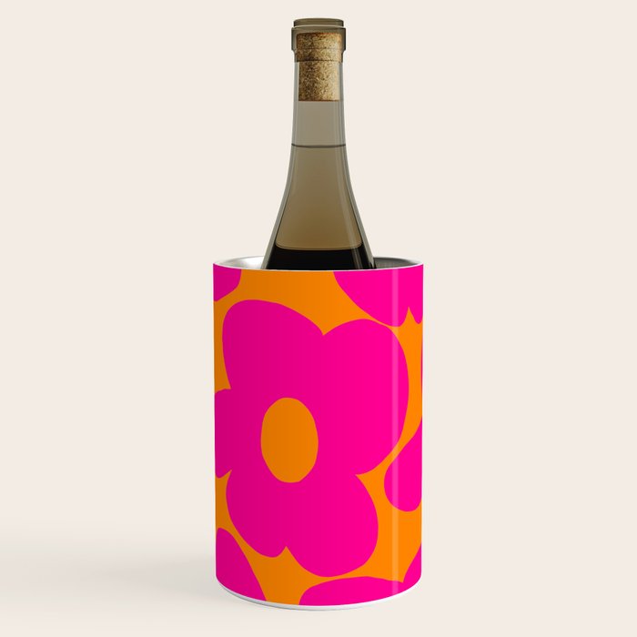 Large Retro Flowers Raspberry Red Petals Orange Background #decor #society6 #buyart  Wine Chiller Gallery Image 1