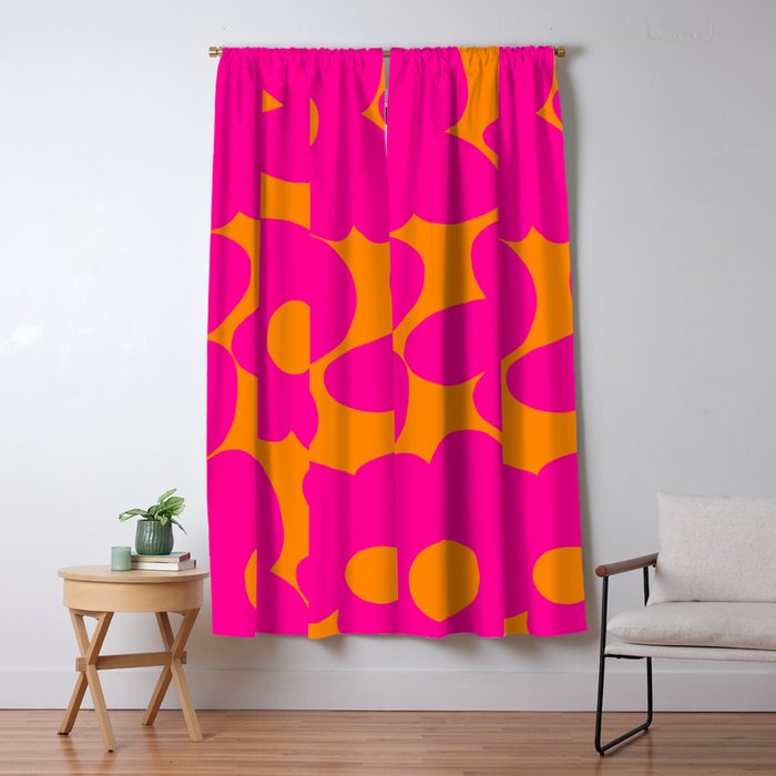 Large Retro Flowers Raspberry Red Petals Orange Background #decor #society6 #buyart  Window Curtain Gallery Image 5