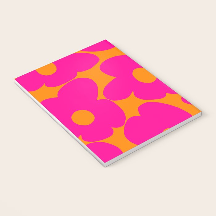 Large Retro Flowers Raspberry Red Petals Orange Background #decor #society6 #buyart  Notebook Gallery Image 3
