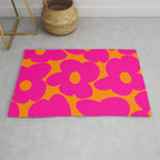 Large Retro Flowers Raspberry Red Petals Orange Background #decor #society6 #buyart  Rug Gallery Image 1
