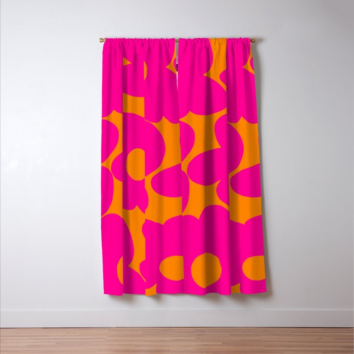 Large Retro Flowers Raspberry Red Petals Orange Background #decor #society6 #buyart  Window Curtain Gallery Image 3