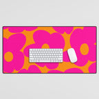 Large Retro Flowers Raspberry Red Petals Orange Background #decor #society6 #buyart  Desk Mat Gallery Image 1