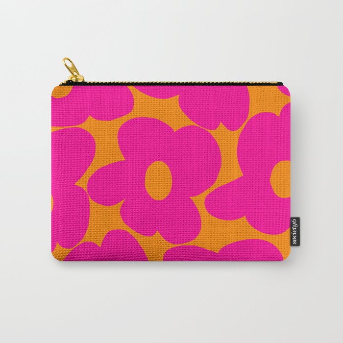 Large Retro Flowers Raspberry Red Petals Orange Background #decor #society6 #buyart  Carry All Pouch Gallery Image 1