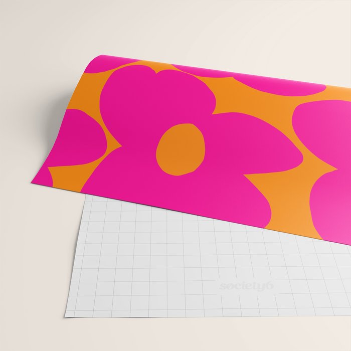 Large Retro Flowers Raspberry Red Petals Orange Background #decor #society6 #buyart  Wrapping Paper Gallery Image 2