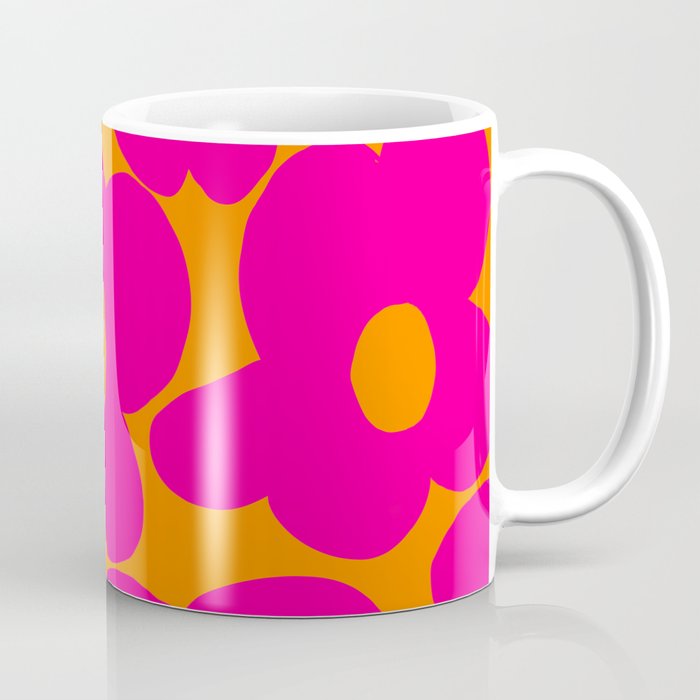 Large Retro Flowers Raspberry Red Petals Orange Background #decor #society6 #buyart  Coffee Mug Gallery Image 1