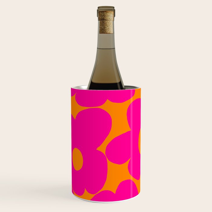 Large Retro Flowers Raspberry Red Petals Orange Background #decor #society6 #buyart  Wine Chiller Gallery Image 2