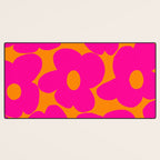 Large Retro Flowers Raspberry Red Petals Orange Background #decor #society6 #buyart  Desk Mat Gallery Image 3