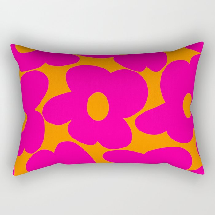 Large Retro Flowers Raspberry Red Petals Orange Background #decor #society6 #buyart  Rectangular Pillow Gallery Image 2
