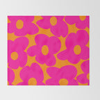 Large Retro Flowers Raspberry Red Petals Orange Background #decor #society6 #buyart  Throw Blanket Gallery Image 2